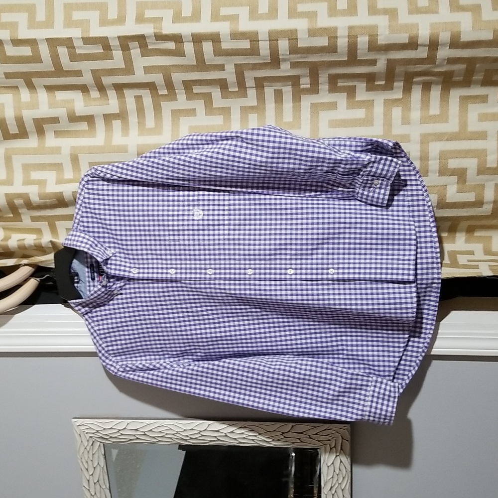 Chaps Easy care Purple Gingham Plaid Button Down Shirt